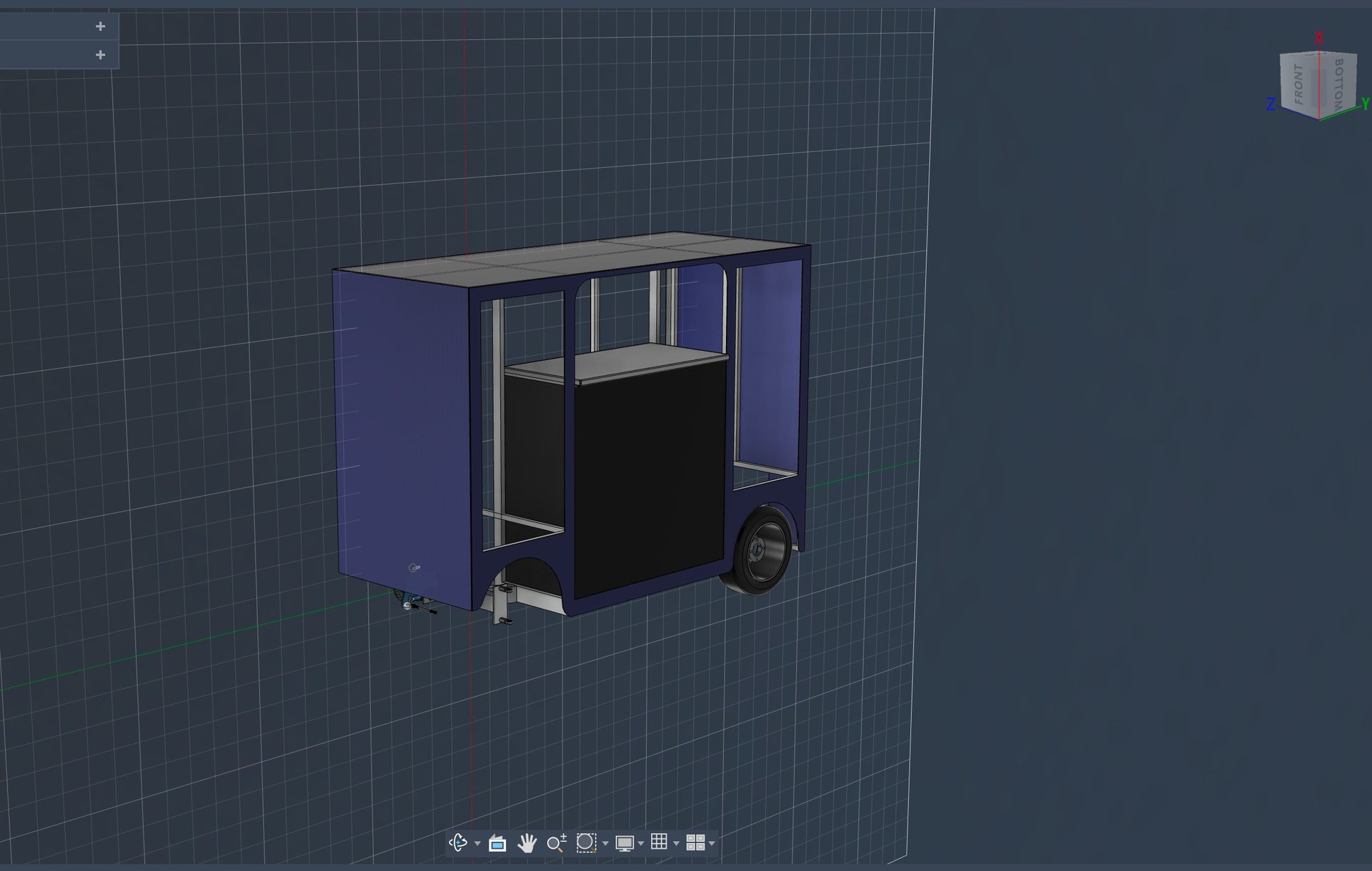 Atlas Pit Box custom aluminum race support vehicle, full assembly modeled in Autodesk Fusion 360 showing body, toolbox, and chassis
